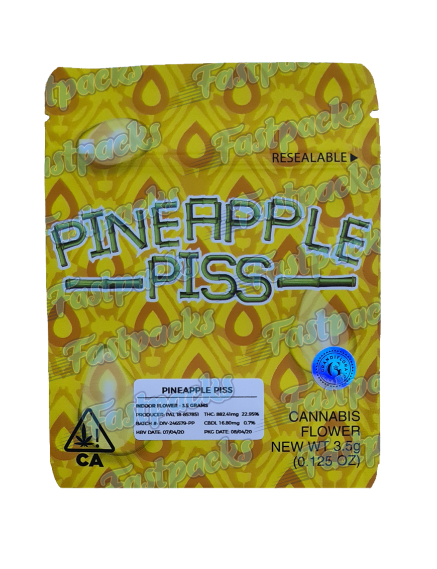 Pineapple Piss ~ 3.5G Mylar Bag Inc Strain Label & Holographic