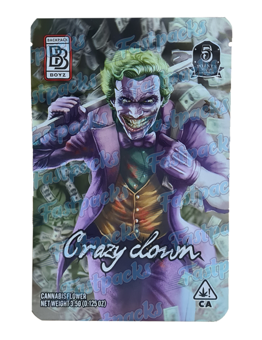 Backpack Boyz ~ Crazy Clown ~ 3.5G Mylar Bag Inc Tamper Evident Holographic (2021)