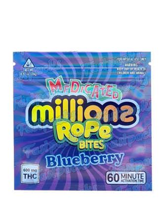 Medicated Millions Rope Bites ~ Blueberry ~ 600MG Mylar Bag