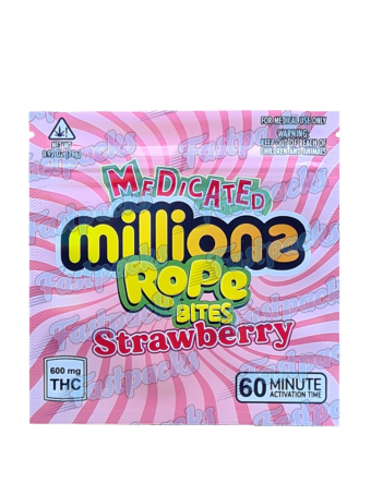 Medicated Millions Rope Bites ~ Strawberry ~ 600MG Mylar Bag