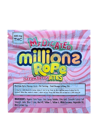 Medicated Millions Rope Bites ~ Strawberry ~ 600MG Mylar Bag