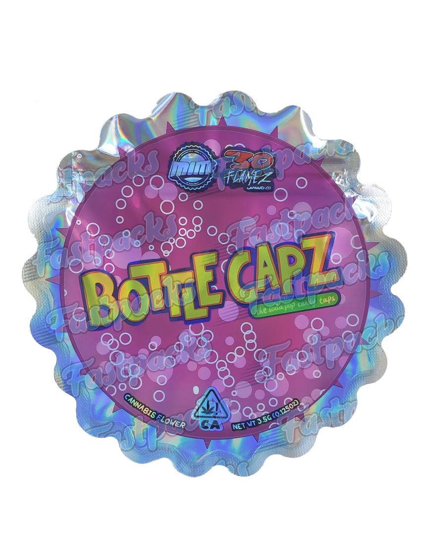 30 Flamez x Mim_Exotics ~ Bottle Capz ~ 3.5G Die-Cut Mylar Bag