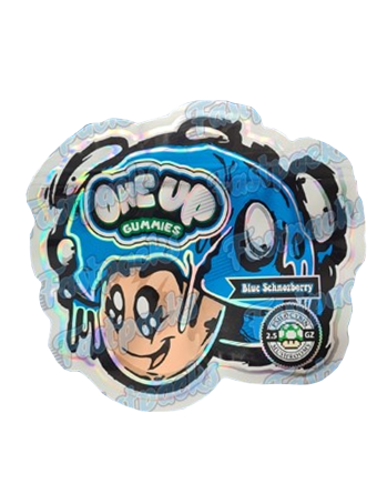 One Up Mushrooms ~ Blue Schnozberry ~ Blue 2.5G Holographic Die-Cut Mylar Bag (2022)