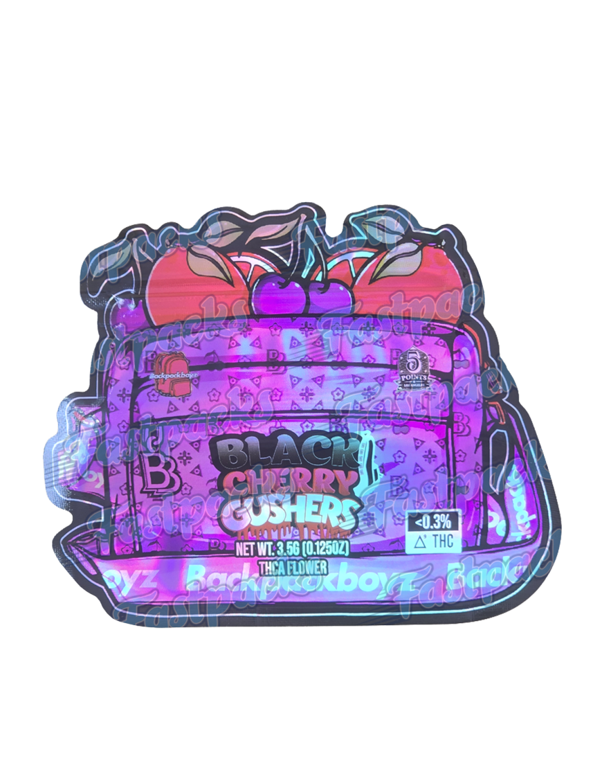 Backpack Boyz ~ Black Cherry Gushers ~ 3.5G Die-Cut Holographic Mylar Bag (2025)