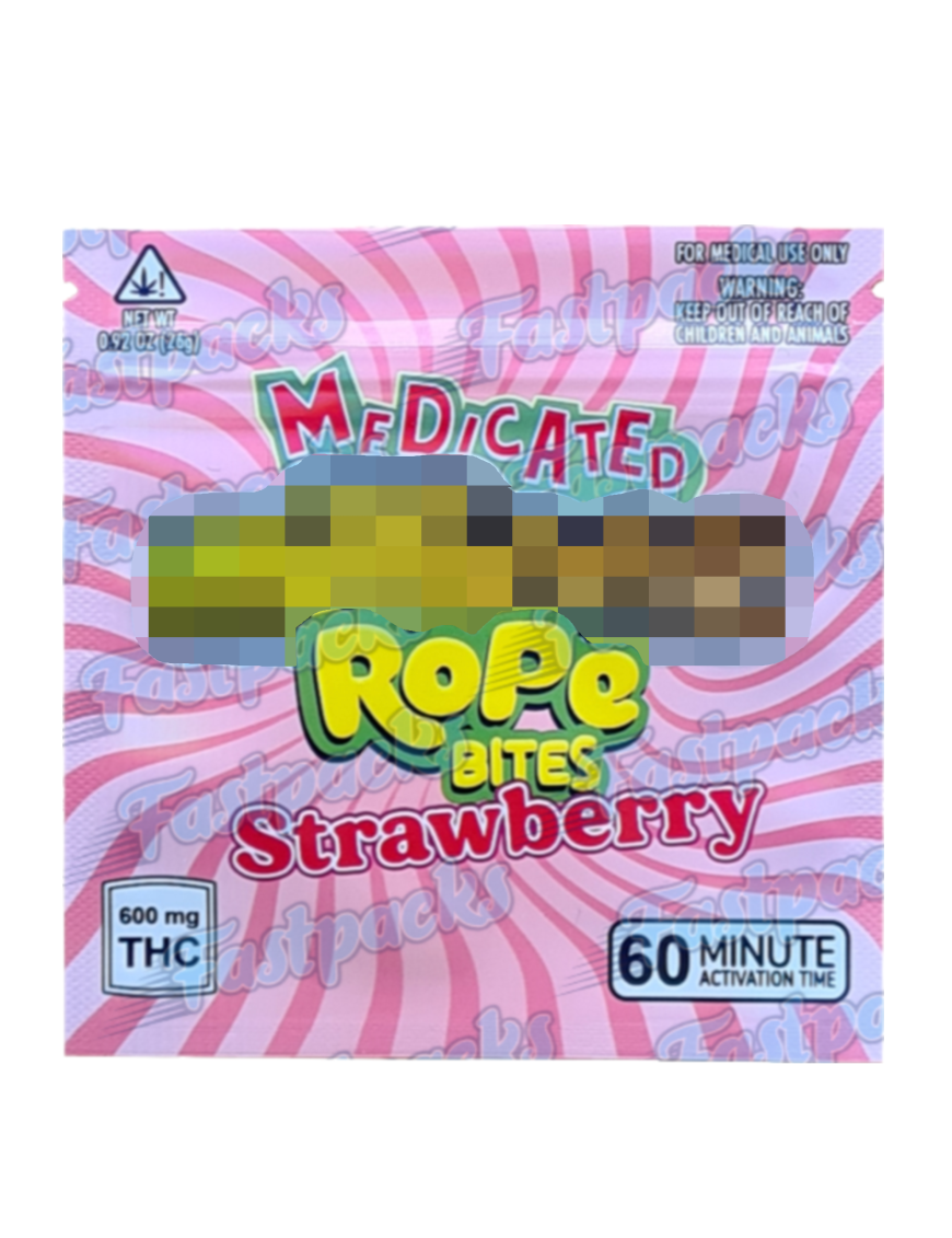 Medicated M Rope Bites ~ Strawberry ~ 600MG Mylar Bag