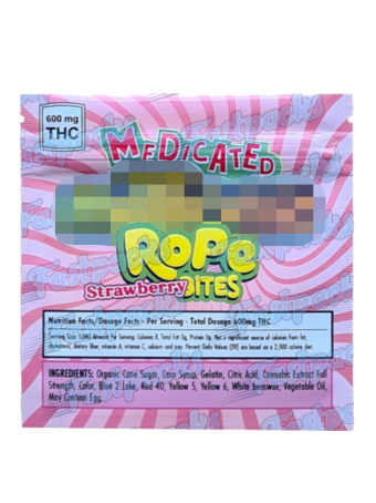Medicated M Rope Bites ~ Strawberry ~ 600MG Mylar Bag