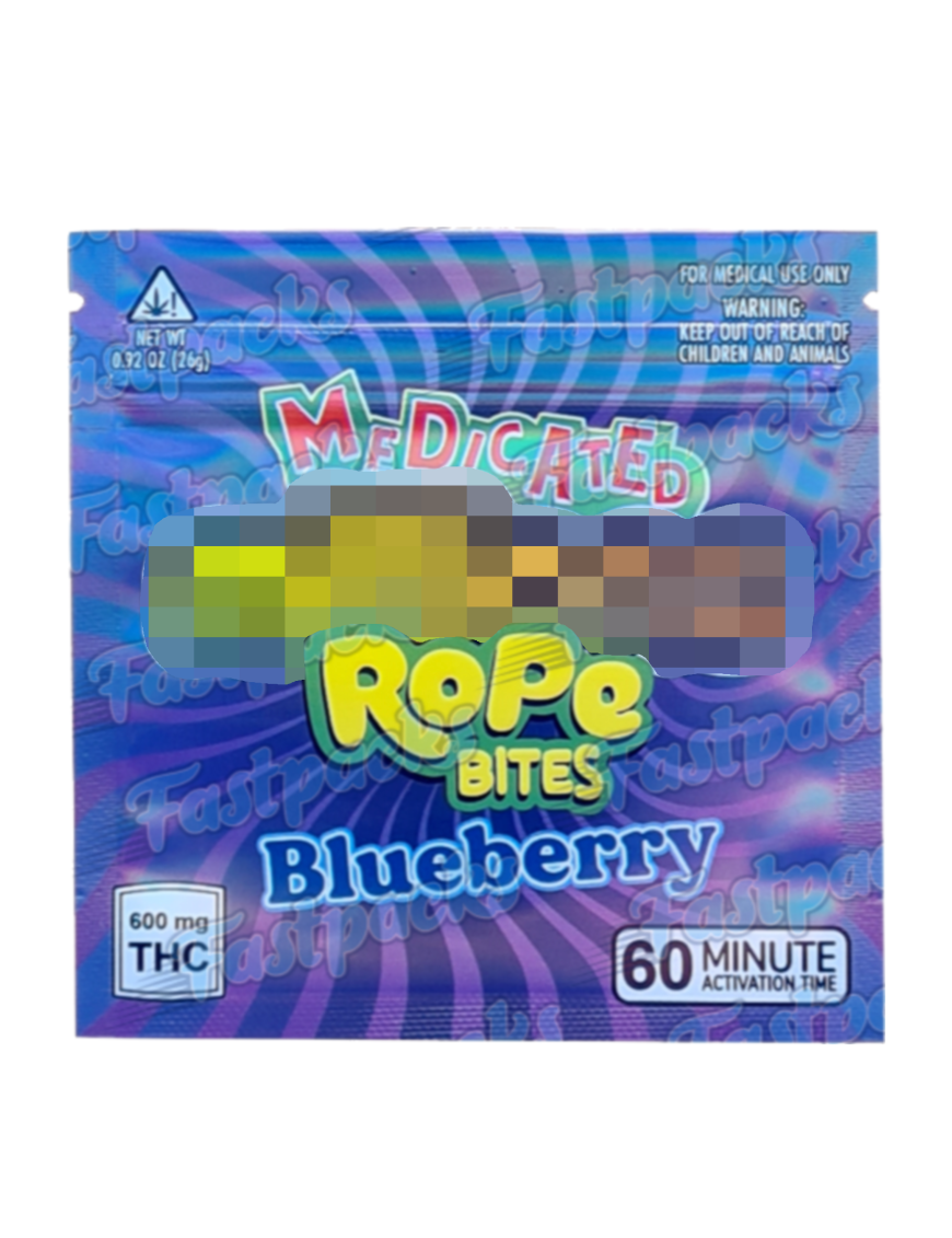Medicated M Rope Bites ~ Blueberry ~ 600MG Mylar Bag
