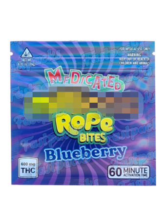Medicated M Rope Bites ~ Blueberry ~ 600MG Mylar Bag