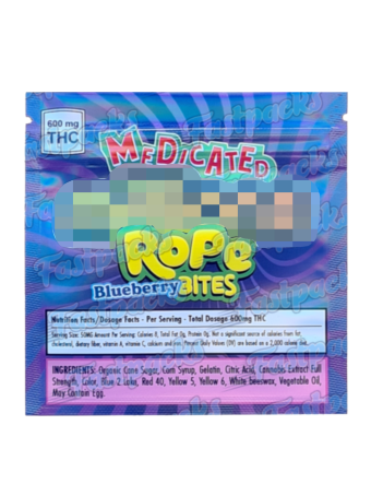 Medicated M Rope Bites ~ Blueberry ~ 600MG Mylar Bag