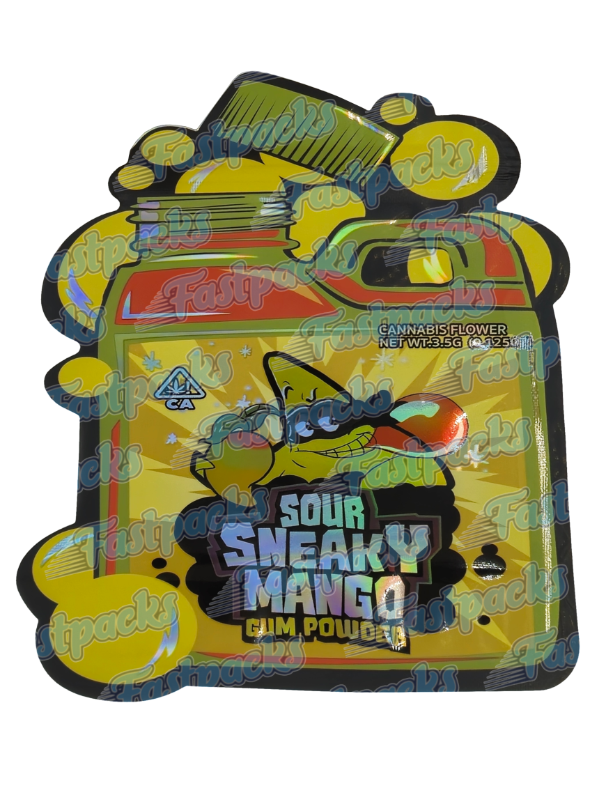 Sour Sneaky Mango ~ Gum Powder ~ 3.5G Die Cut Mylar Bag