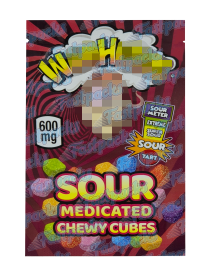W Heads ~ Sour Medicated Chewy Cubes ~ 600MG Mylar Bag