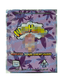 W Heads ~ Sour Medicated Chewy Cubes ~ Purple ~ 600MG Mylar Bag