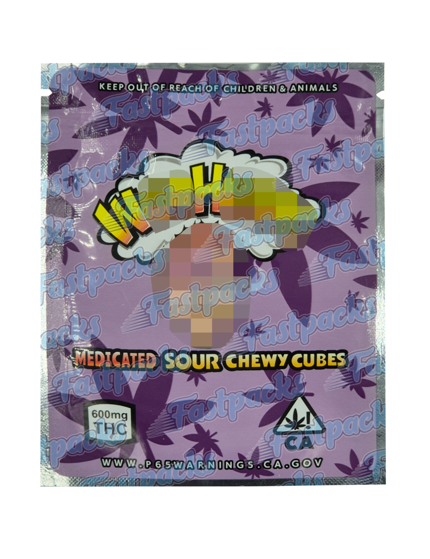 W Heads ~ Sour Medicated Chewy Cubes ~ Purple ~ 600MG Mylar Bag