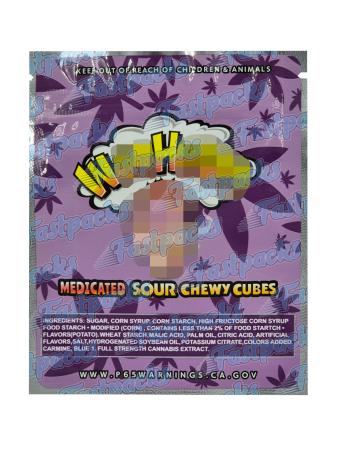 W Heads ~ Sour Medicated Chewy Cubes ~ Purple ~ 600MG Mylar Bag